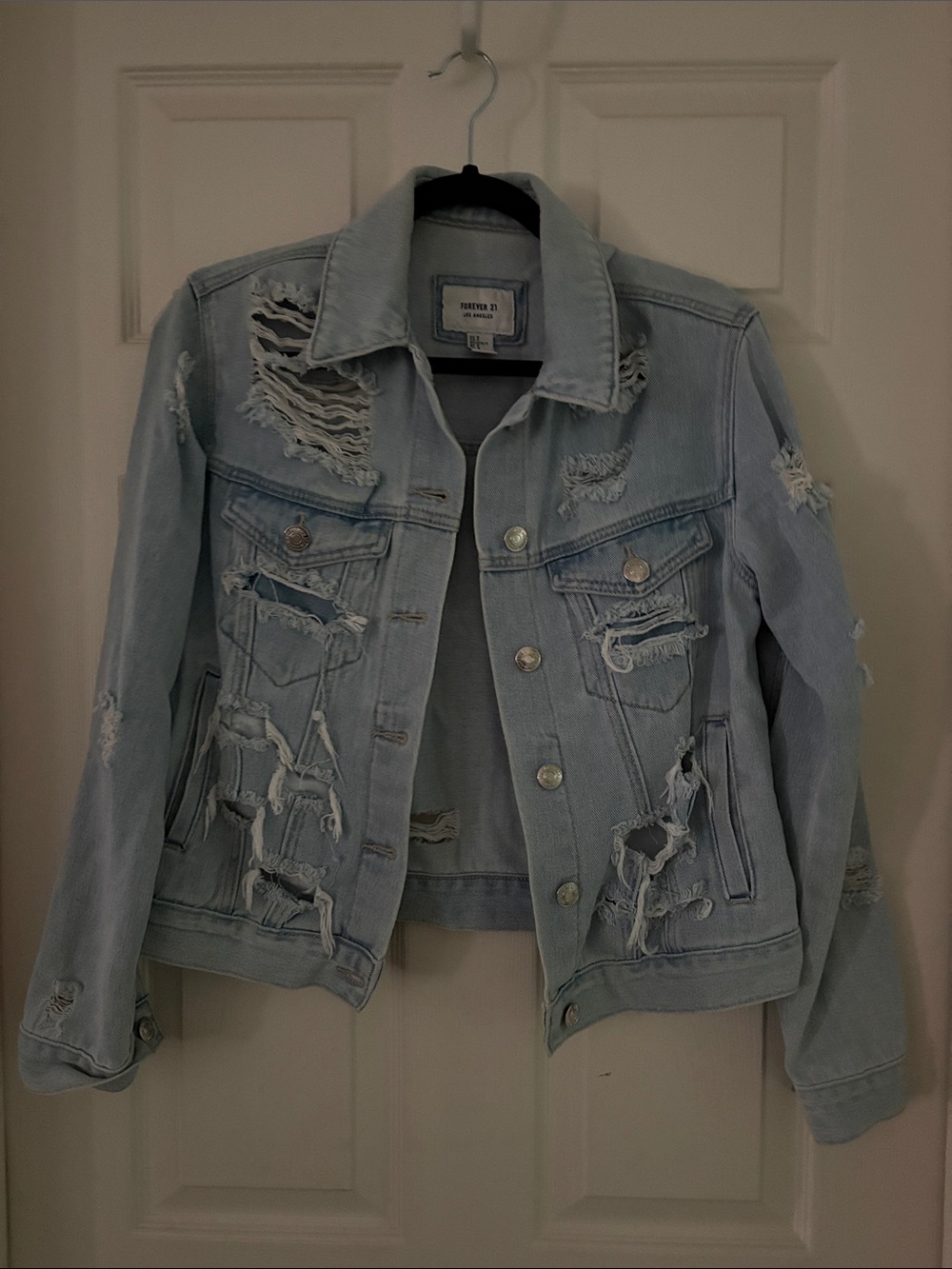 Forever 21 Light Blue Distressed Denim Jacket